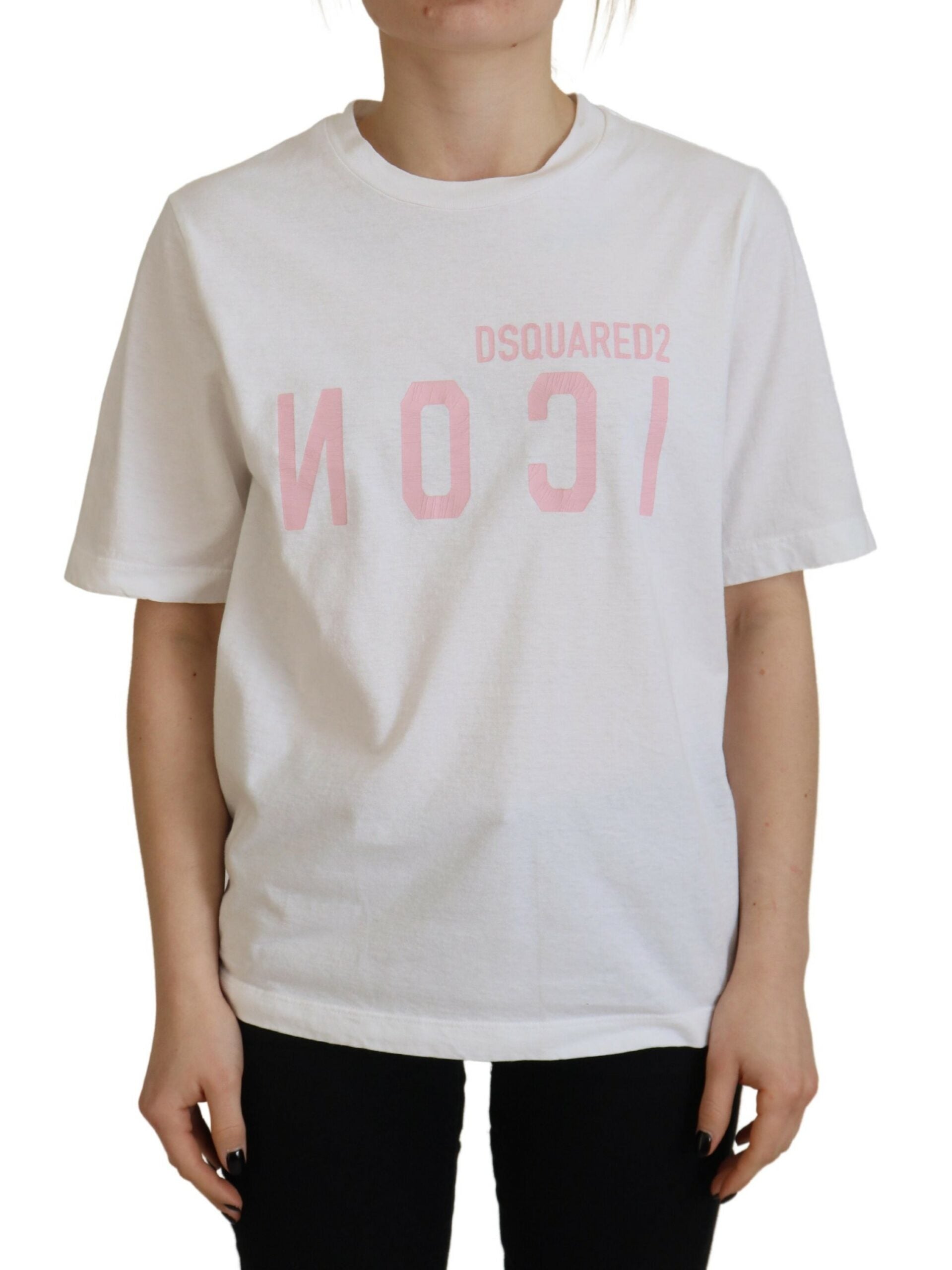 Dsquared² Beyaz Pamuklu Parlak Simge Doğu Tişörtü Yuvarlak Yaka Tişört